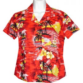 GAL-304R - Cotton WoMens Aloha Blouse Hawaii Sunset