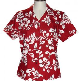 GAL-354R-Cotton WoMens Aloha Blouse Original Hibiscus