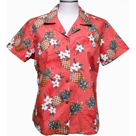 GAL-410R -Cotton WoMens Aloha Blouse Pineapple