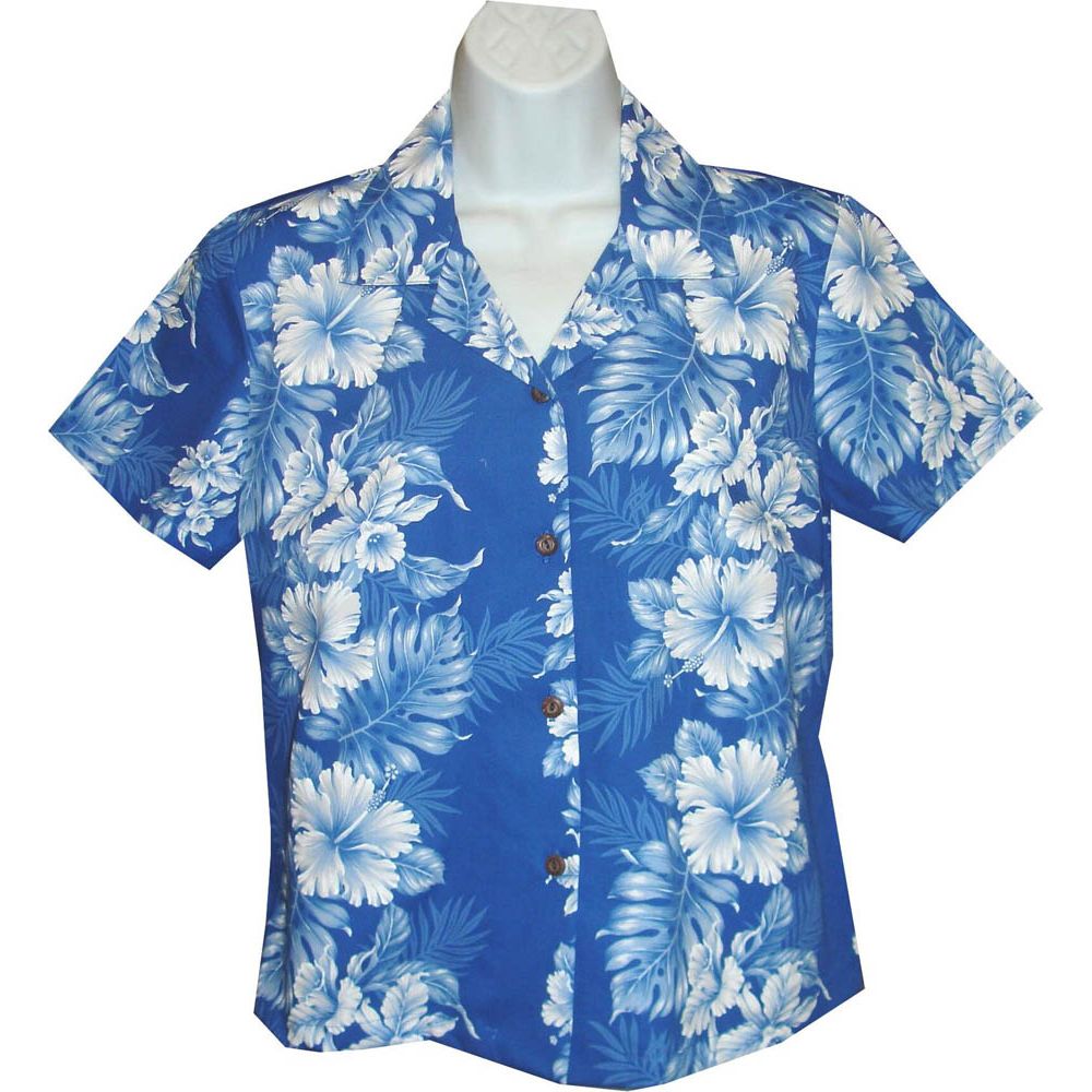 GAL-434NB- Cotton WoMens Aloha Blouse Orchid Hibiscus Panel