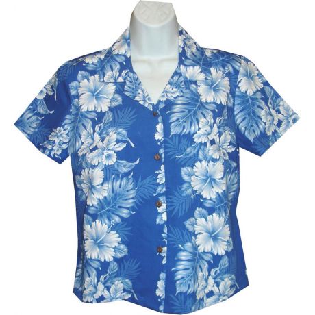 GAL-434NB- Cotton WoMens Aloha Blouse Orchid Hibiscus Panel