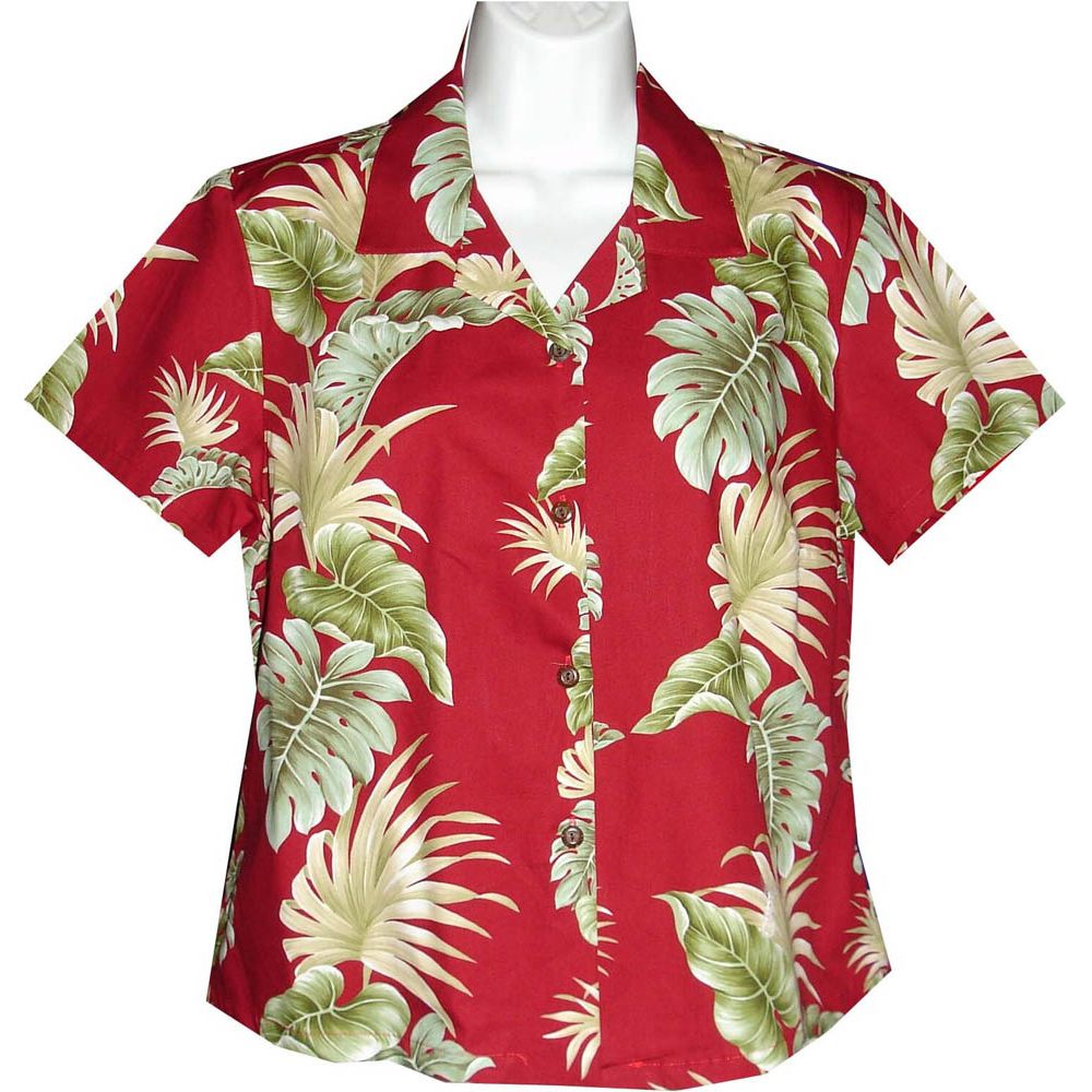 GAL-438 -Cotton WoMens Aloha Blouse Hawaii Leaf Panel