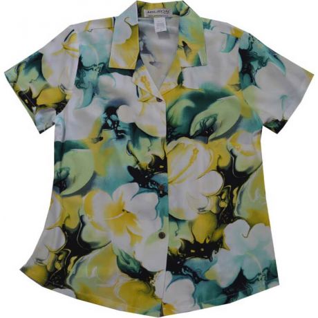 GAL-827Y - Rayon WoMens Aloha Blouse  Watercolor Hibiscus