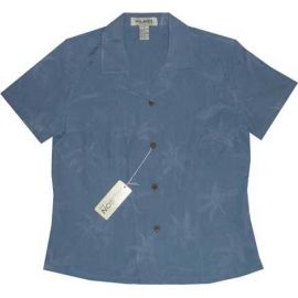 GAL-901 BL - Tropical Palm Silk WoMens Aloha Blouse