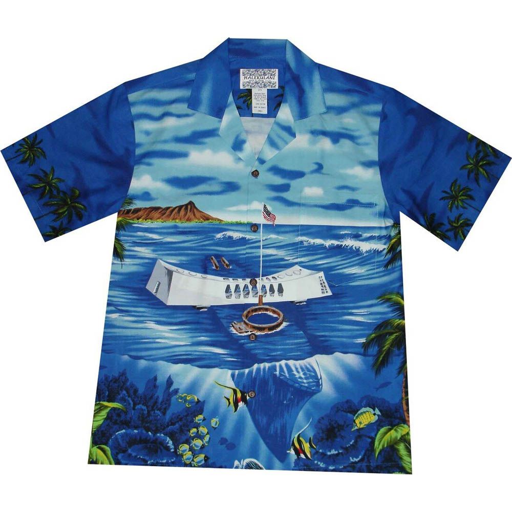 AL-338NB - Hawaii Pearl Harbor Navy Cotton Mens Hawaiian Shirt