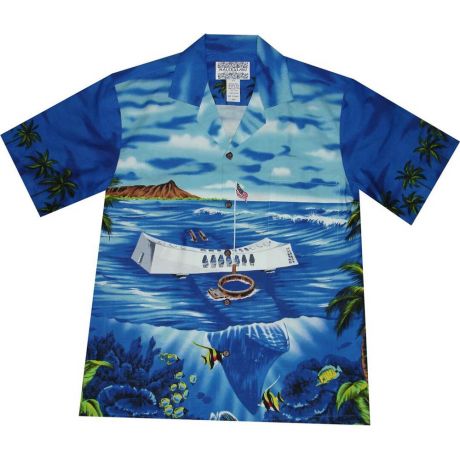 AL-338NB - Hawaii Pearl Harbor Navy Cotton Mens Hawaiian Shirt