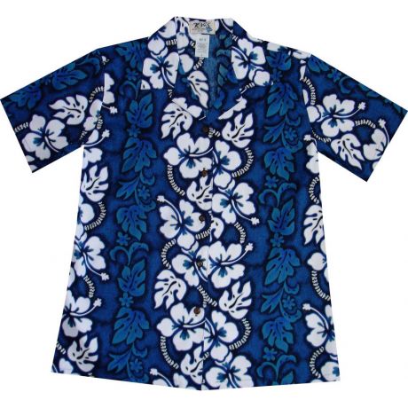 LAL-213NB - Ladies Cotton Camp Aloha Shirt Hibiscus Panel