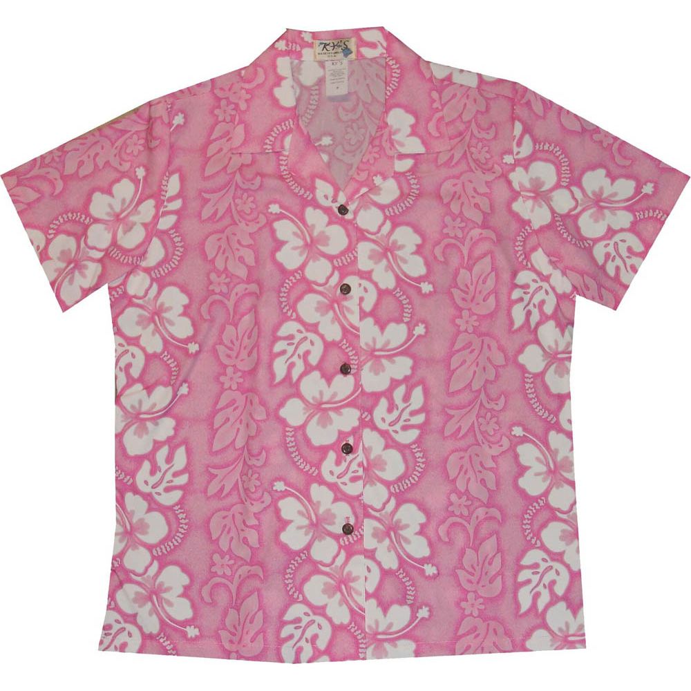 LAL-213P- Ladies Cotton Camp Aloha Shirt Hibiscus Panel
