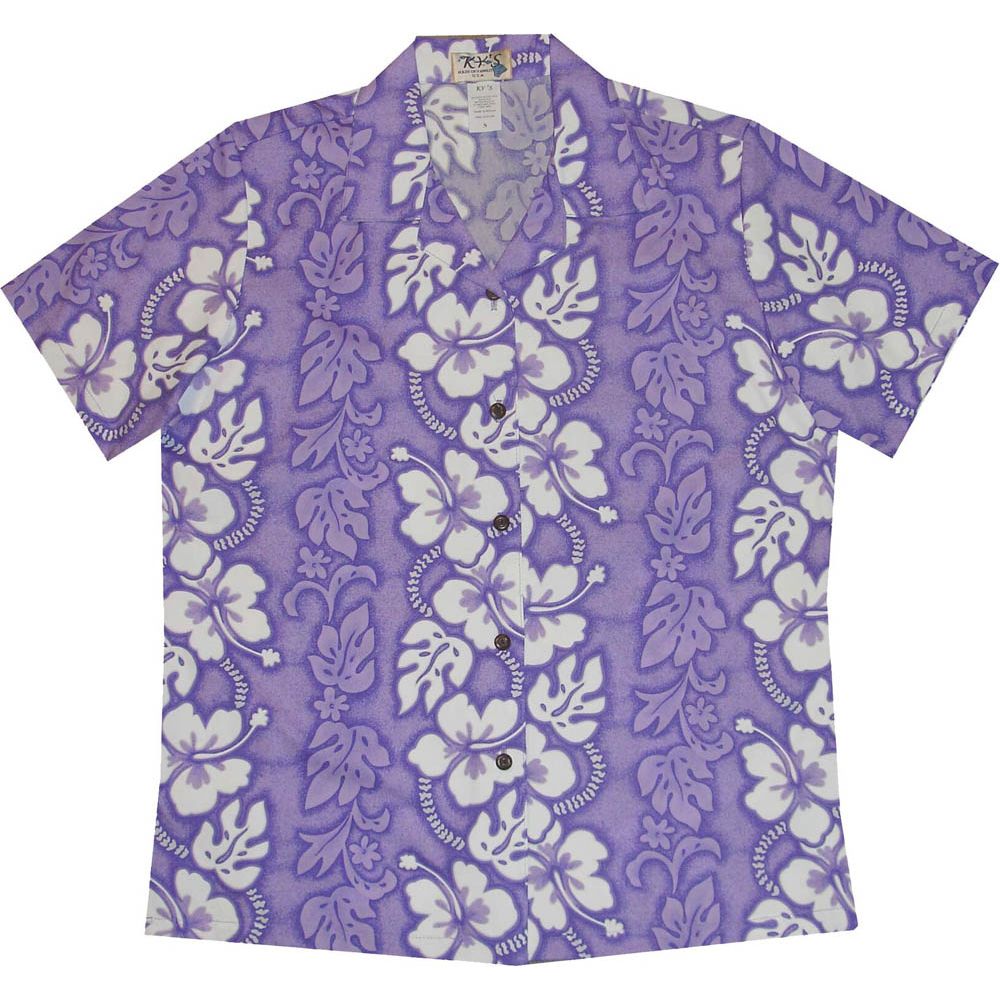 LAL-213PP - Ladies Cotton Camp Aloha Shirt Hibiscus Panel