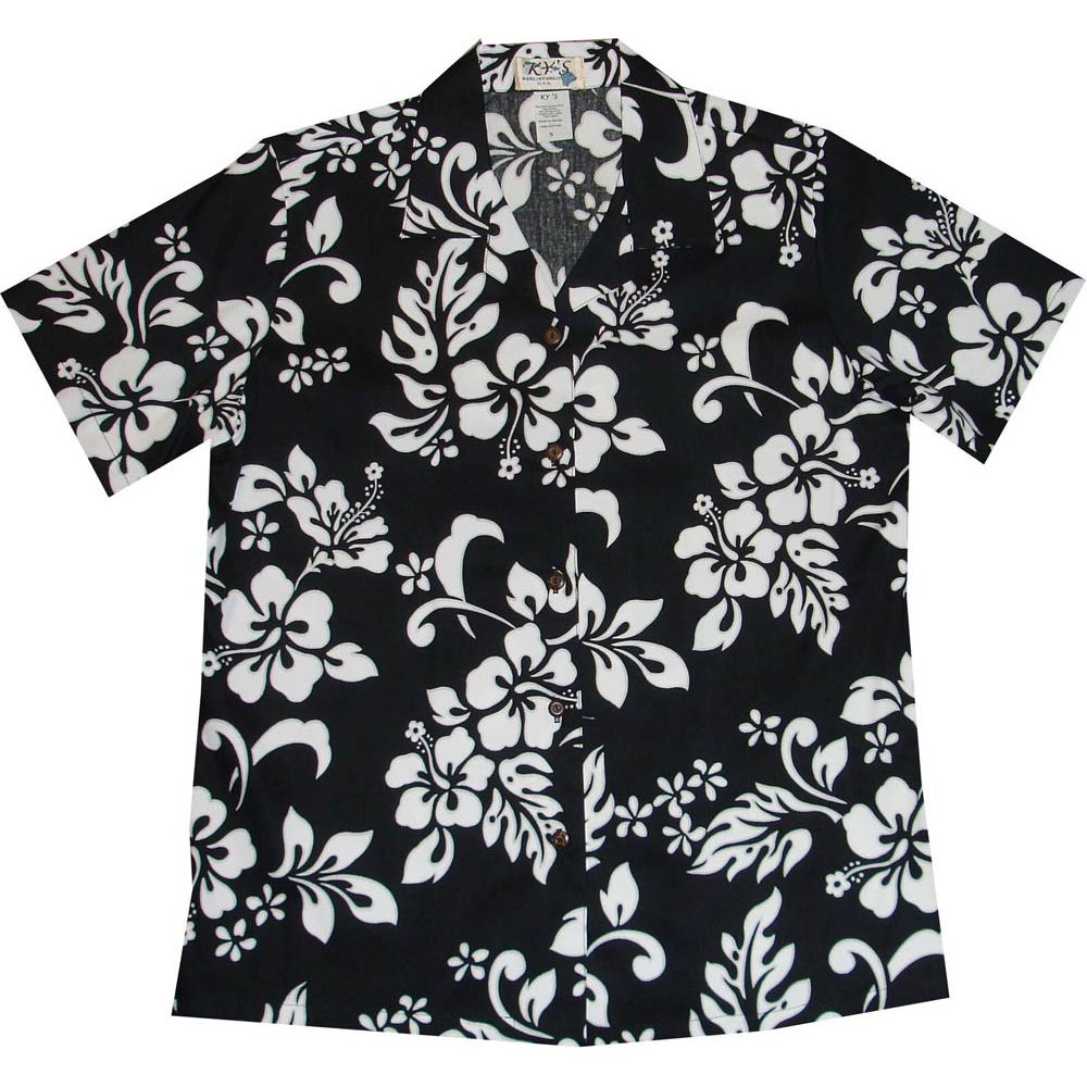 LAL-354B-Ladies Cotton Camp Aloha Shirt Original Hibiscus