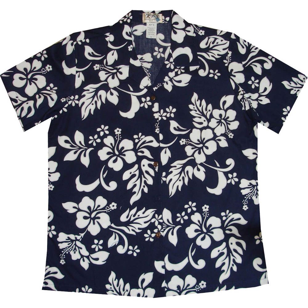 LAL-354NB-Ladies Cotton Camp Aloha Shirt Original Hibiscus