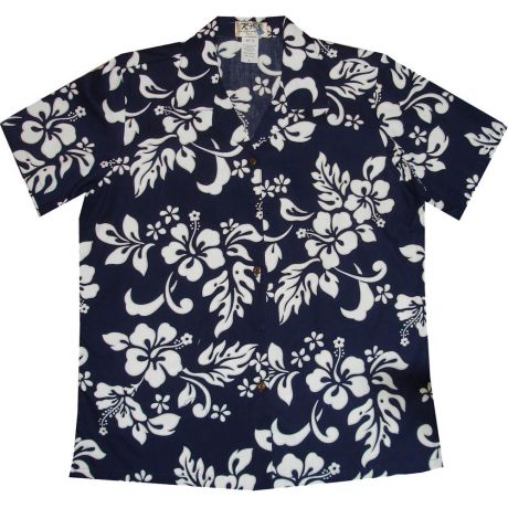 LAL-354NB-Ladies Cotton Camp Aloha Shirt Original Hibiscus
