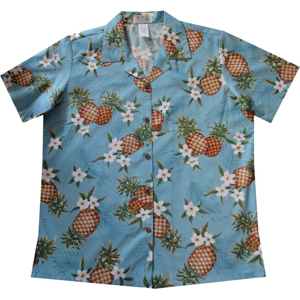 LAL-410BL - Ladies Cotton Camp Aloha Shirt Pineapple