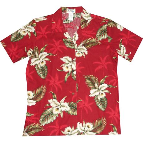 LAL-413R -Ladies Cotton Camp Aloha Shirt Classic Orchid