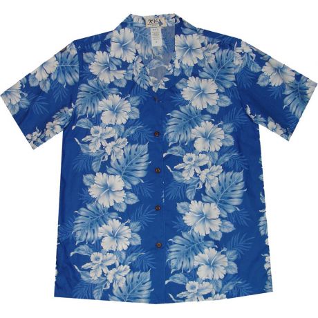 LAL-434 NB- Ladies Cotton Camp Aloha Shirt Orchid Hibiscus Panel