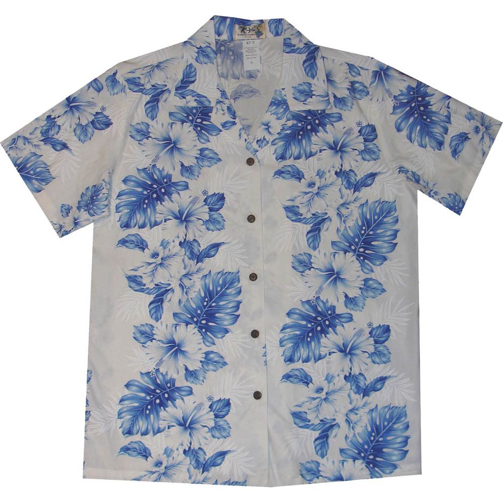 LAL-434 WNB- Ladies Cotton Camp Aloha Shirt Orchid Hibiscus Pane
