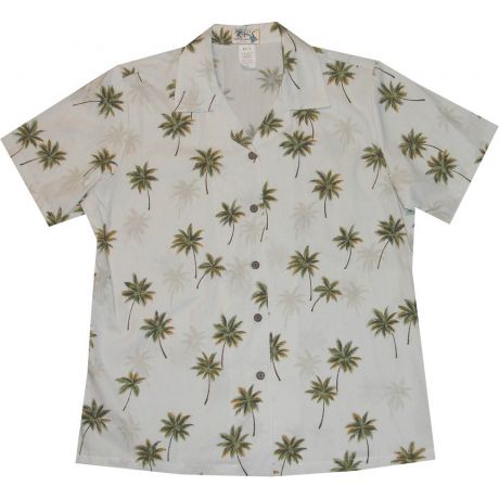 LAL-435W -Ladies Cotton Camp Aloha Shirt Palm Trees Island