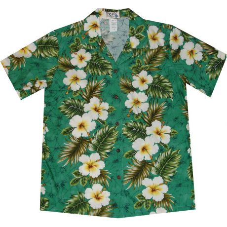 LAL-449G -Ladies Cotton Camp Aloha Shirt Hibiscus Panel