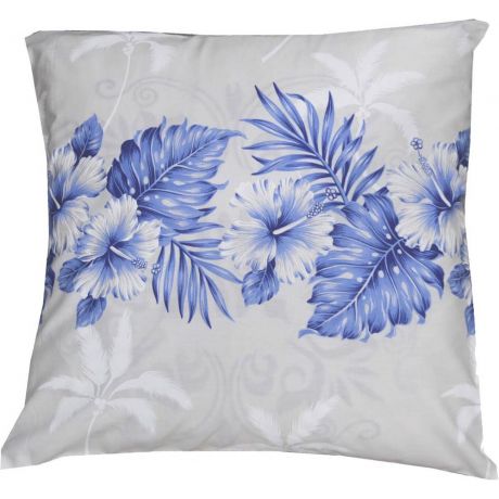PL412WN- Vintage Hibiscus White Blue Pillow Case