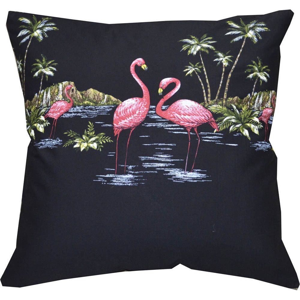 PL447B- Flamingo Paradise Island Black Pillow Case