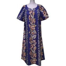 5M535NB- Vintage Anthurium Design Navy Blue Cotton Hawaiian Muum