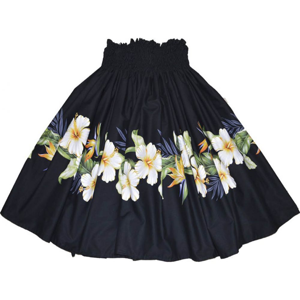 SK437B-Hibiscus Shining Black Pa'u Hawaiian Hula Skirt