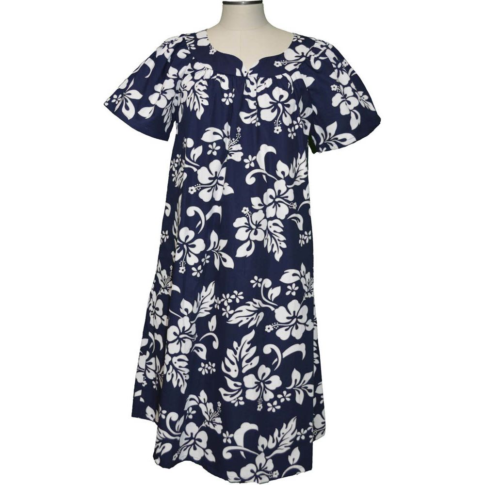 5M-354B-Original Hibiscus Cotton Hawaiian Muumuu Dress