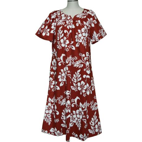 5M-354R-Original Hibiscus Cotton Hawaiian Muumuu Dress