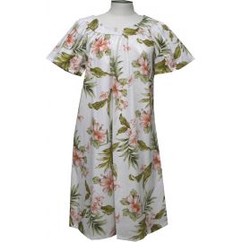 5M-403WC-Plumeria & Hibiscus Cotton Hawaiian Muumuu Dress