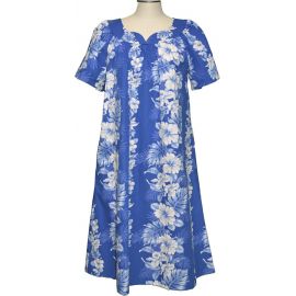 5M-434NB- Orchid Hibiscus Panel Cotton Hawaiian Muumuu Dress Plu