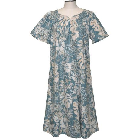5M-523G- Vintage Monstera Cotton Hawaiian Muumuu Dress Plus Size