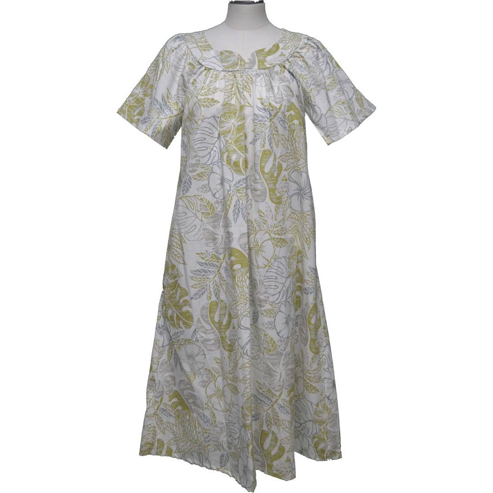 5M-523W- Vintage Monstera Cotton Hawaiian Muumuu Dress Plus Size