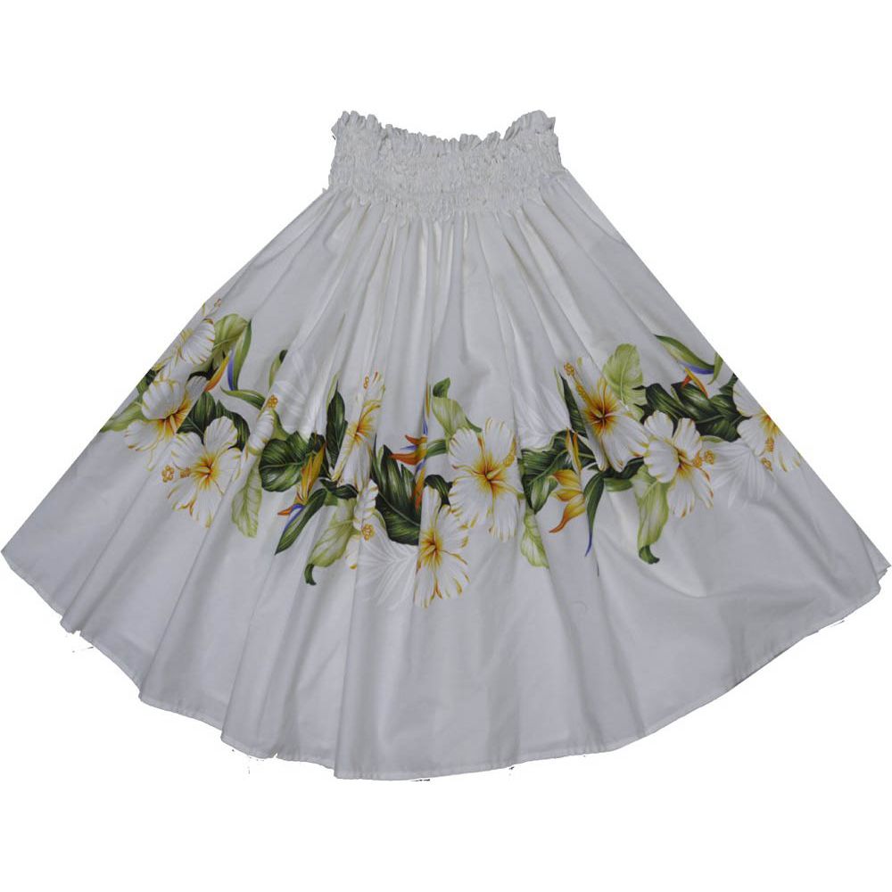 SK437W-Hibiscus Shining White Pa'u Hawaiian Hula Skirt