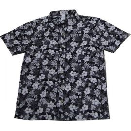 ALS-527B- White Hibiscus  Slim Fit Short Sleeve Button-Up Hawaii