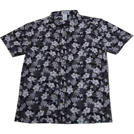 ALS-527B- White Hibiscus  Slim Fit Short Sleeve Button-Up Hawaii