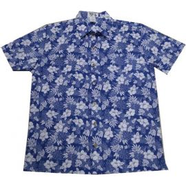 ALS-527NB -White Hibiscus Slim Fit Short Sleeve Button-Up Hawaii