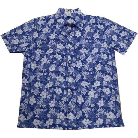 ALS-527NB- White Hibiscus Slim Fit Short Sleeve Button-Up Hawaii