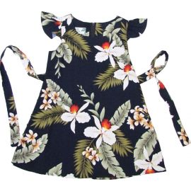 Girls Hawaiian Dress Hawaiian Orchid in Navy