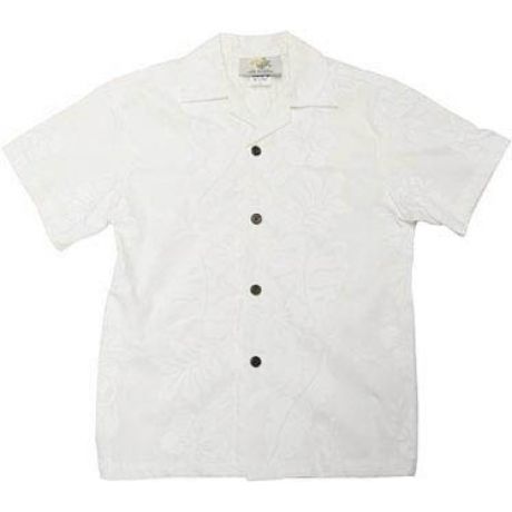 Boys Hawaiian Shirt Hibiscus Panel in White