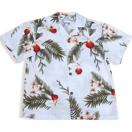 Two Palms Boys Shirt Hawaiian Orchid White