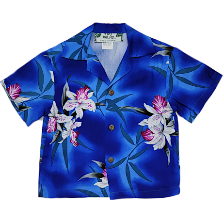 Two Palms Boys Hawaiian Shirt Midnight Orchid Blue