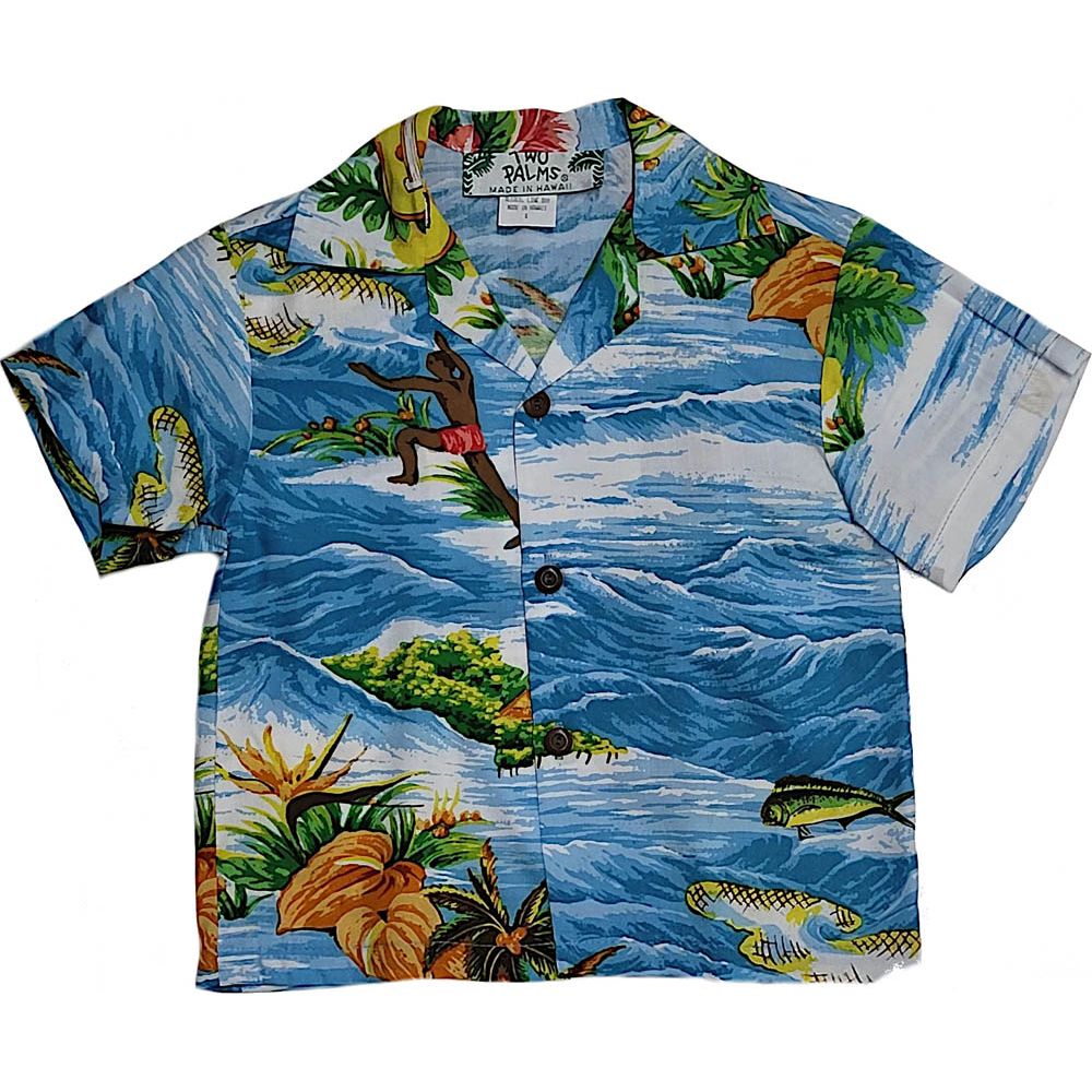 Two Palms Boys Hawaiian Shirt Ocean Aqua
