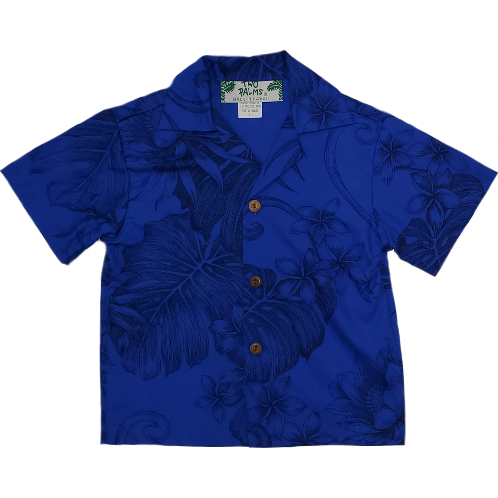 Boys Hawaiian Shirt Monstera Ceres Royal Blue