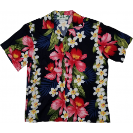 Boys Shirt Plumeria Orchid Panel Navy
