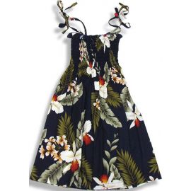 Girls Elastic Tube Top Dress Hawaiian Orchid Navy