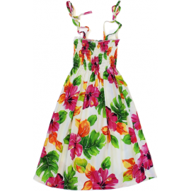Girls Hawaiian Dress Hibiscus Watercolors White