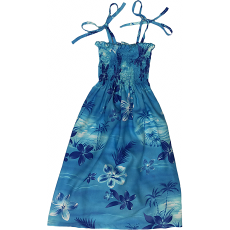 Girls Elastic Tube Top Dress Moonlight Scenic Blue