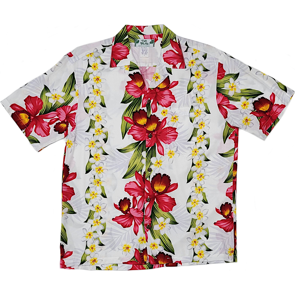 Hawaiian Shirt Plumeria Orchid Panel White
