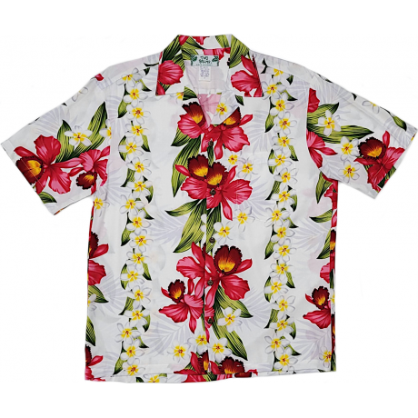 Hawaiian Shirt Plumeria Orchid Panel White
