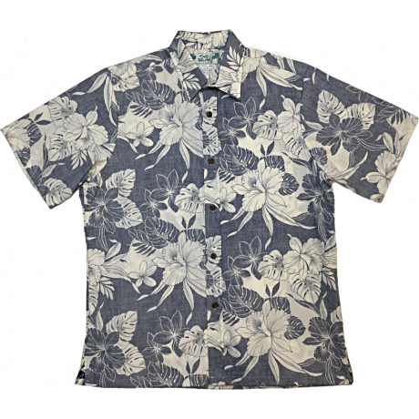 Reverse Print Shirt Monstera Orchid Navy